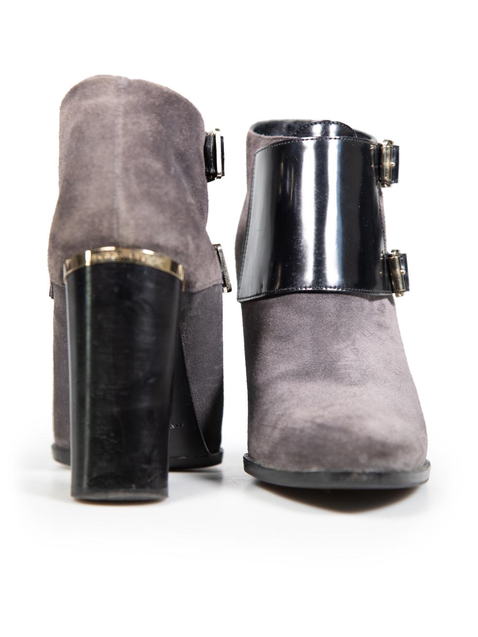 Gray Burberry Grey Suede Buckled Ankle Boots Size IT 40