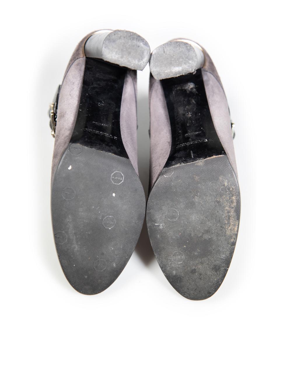 Burberry Grey Suede Buckled Ankle Boots Size IT 40 In Excellent Condition In London, GB