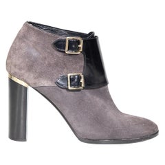 Used Burberry Grey Suede Buckled Ankle Boots Size IT 40