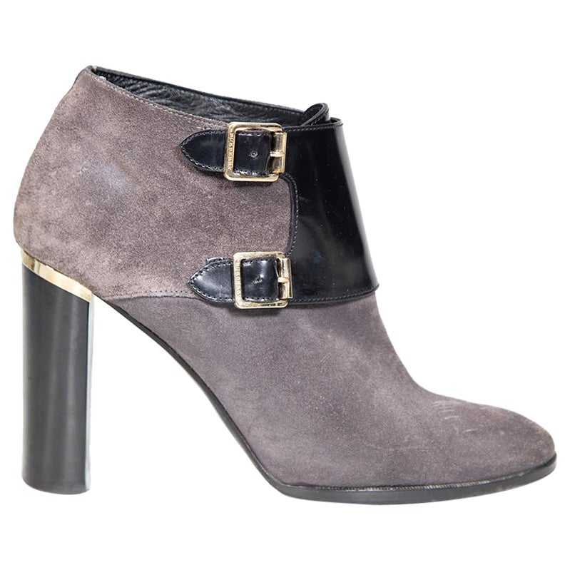 Burberry Grey Suede Buckled Ankle Boots Size IT 40