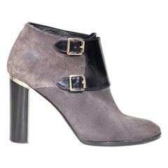 Used Burberry Grey Suede Buckled Ankle Boots Size IT 40