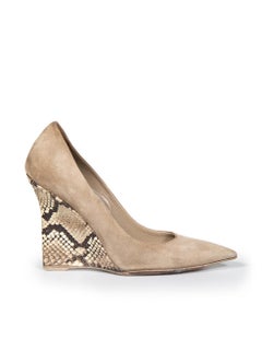 Burberry Grey Suede Snakeskin Heel Wedges Size IT 36.5