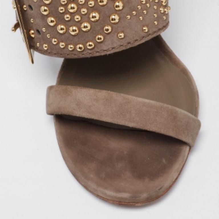 Women's Burberry Grey Suede Studded Padstow Ankle-Wrap Sandals Size 37 For Sale