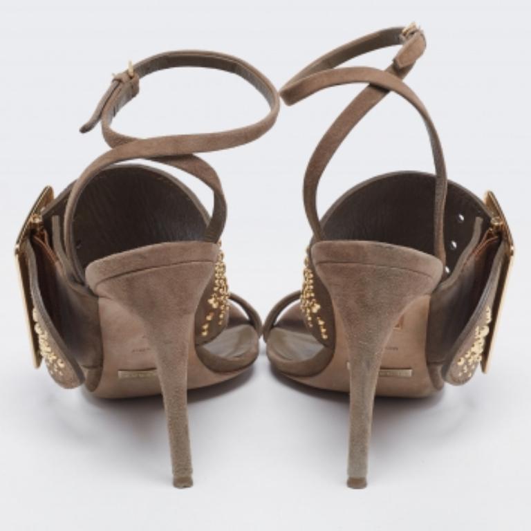 Burberry Grey Suede Studded Padstow Ankle-Wrap Sandals Size 37 For Sale 2