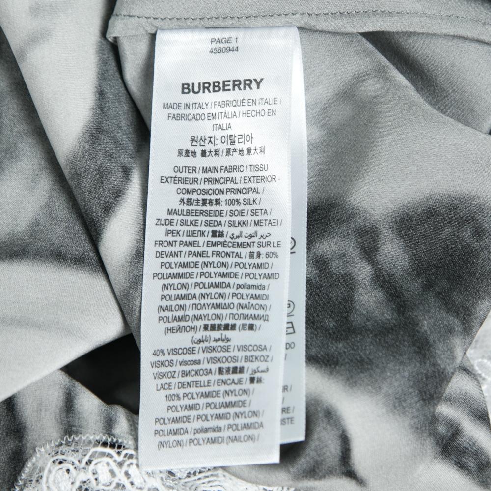 Burberry Grey Victorian Portrait Printed Silk & Lace Inset Slip Dress M In New Condition In Dubai, Al Qouz 2