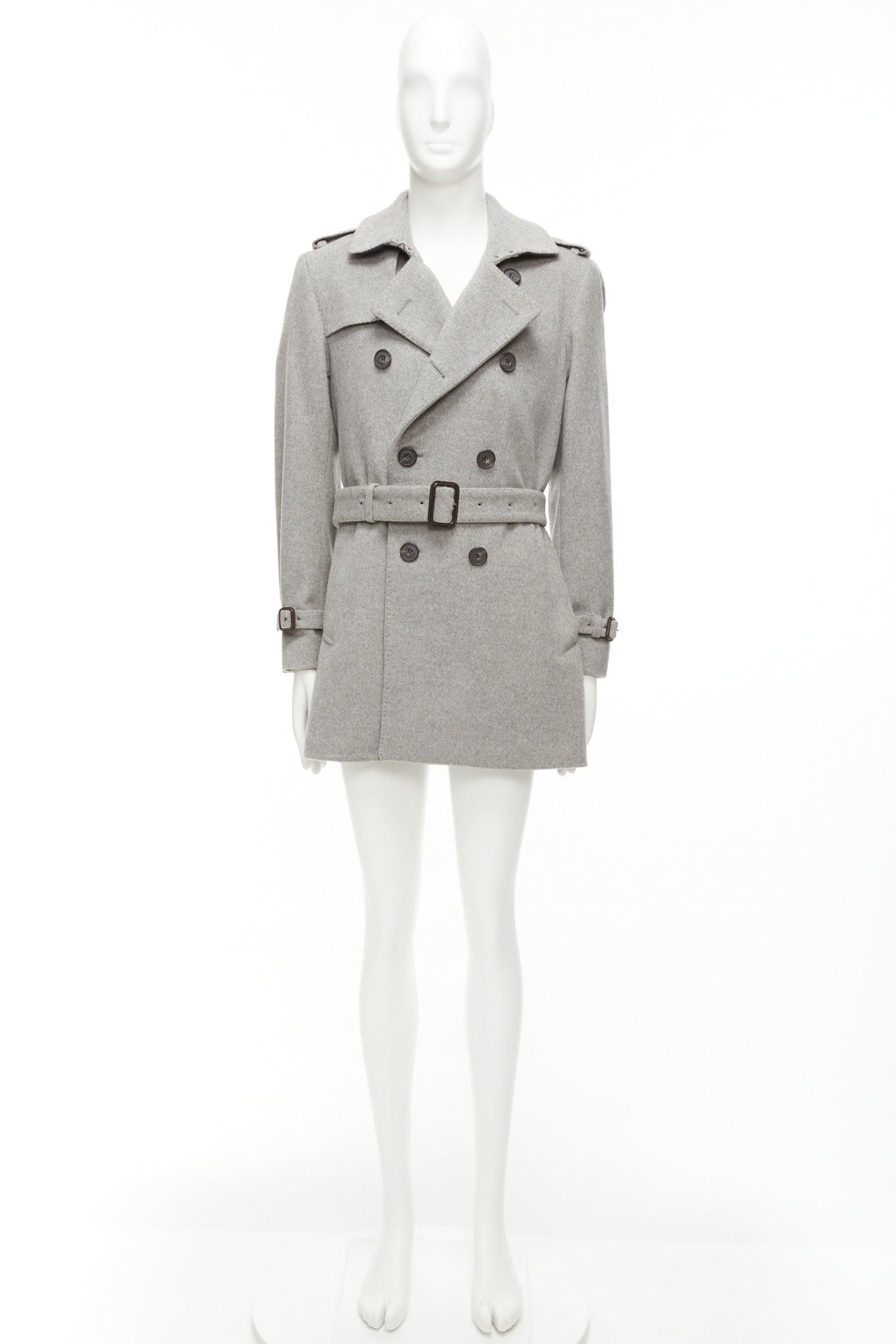 BURBERRY grey virgin wool cashmere logo horn button trench coat IT48 M 5