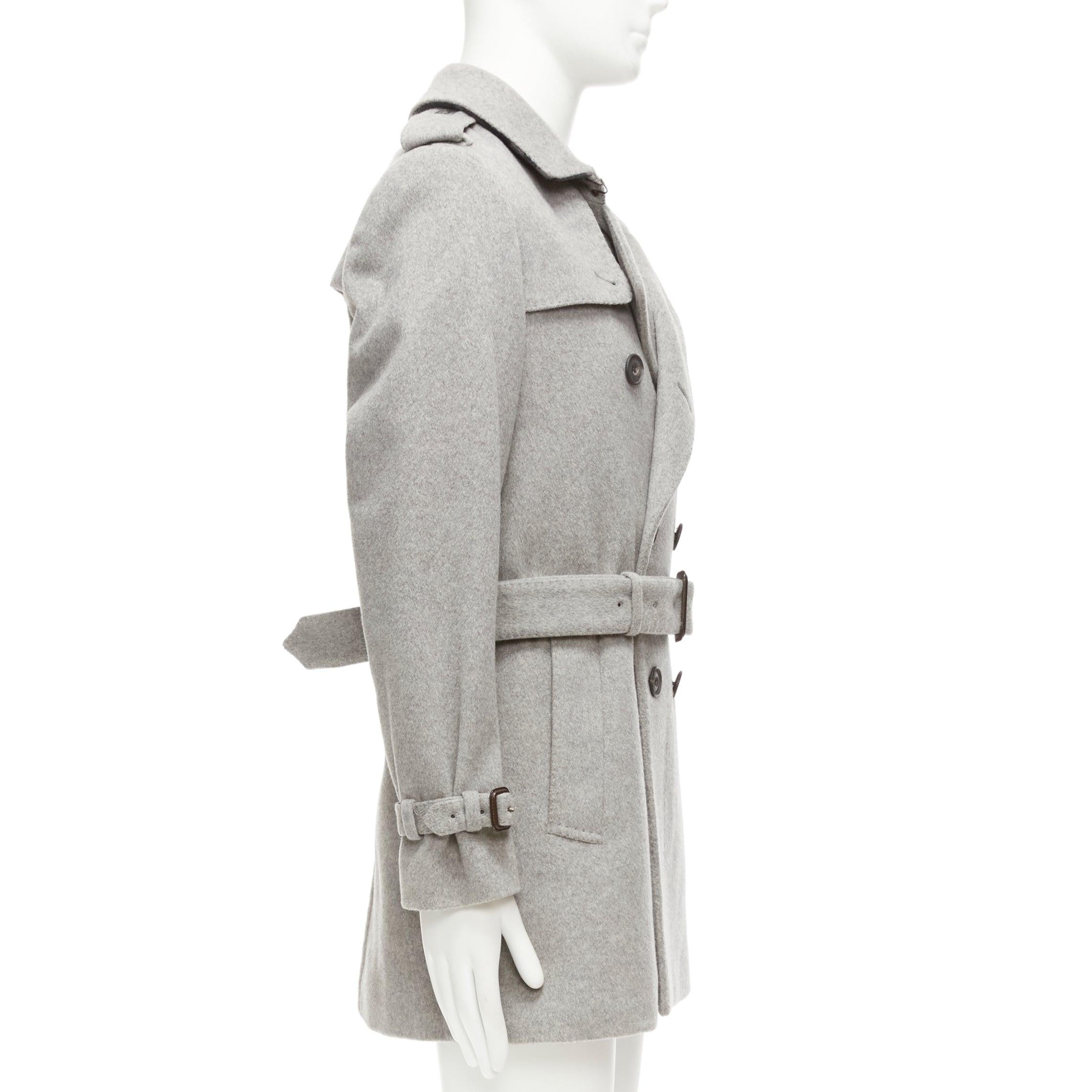 Men's BURBERRY grey virgin wool cashmere logo horn button trench coat IT48 M