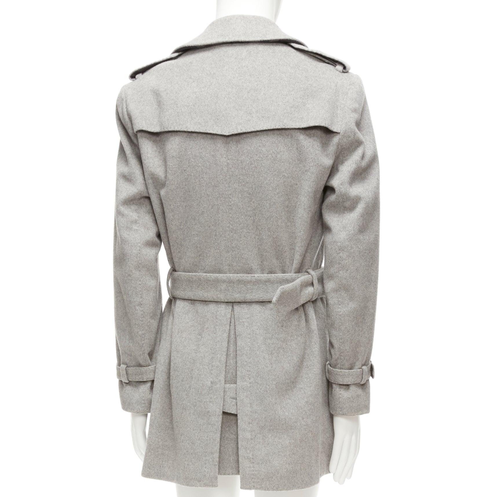 BURBERRY grey virgin wool cashmere logo horn button trench coat IT48 M For Sale 2