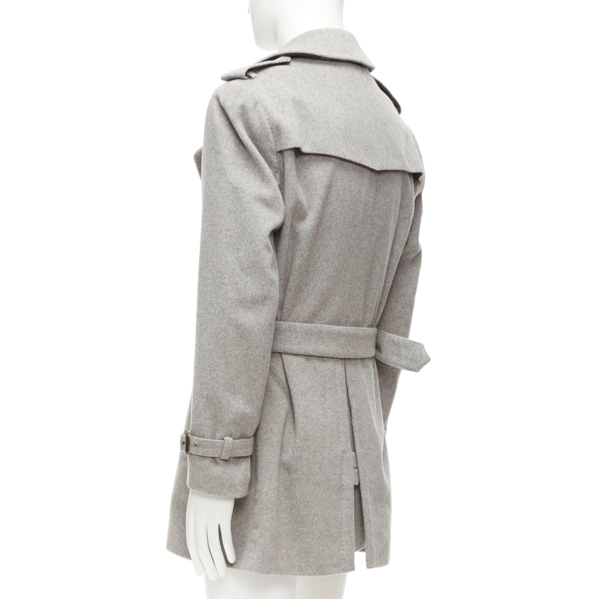 BURBERRY grey virgin wool cashmere logo horn button trench coat IT48 M For Sale 3