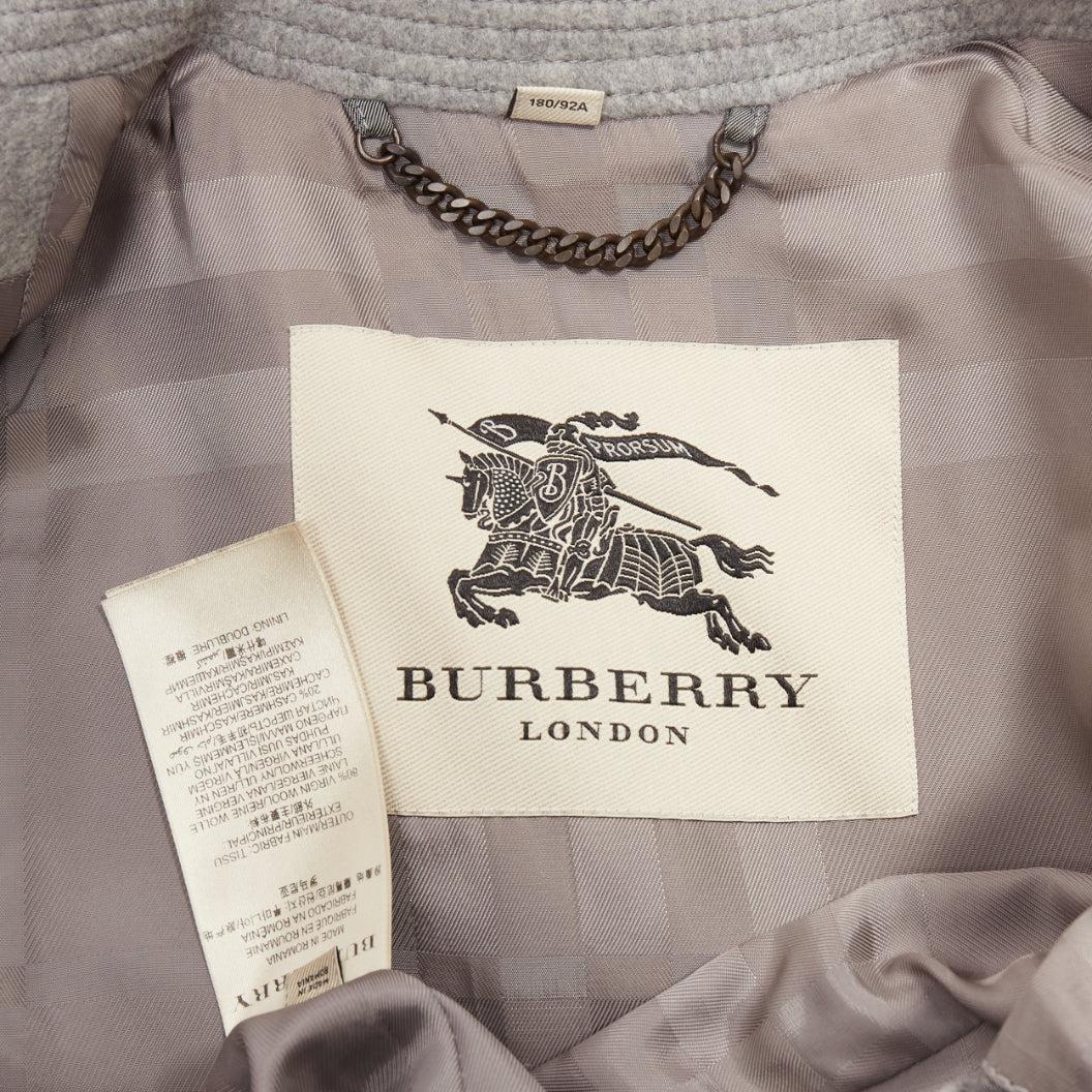 BURBERRY grey virgin wool cashmere logo horn button trench coat IT48 M 4
