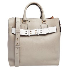 Burberry Grey/White Grained Leather Large Belt Tote