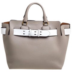 Burberry Grey/White Grained Leather Large Belted Tote