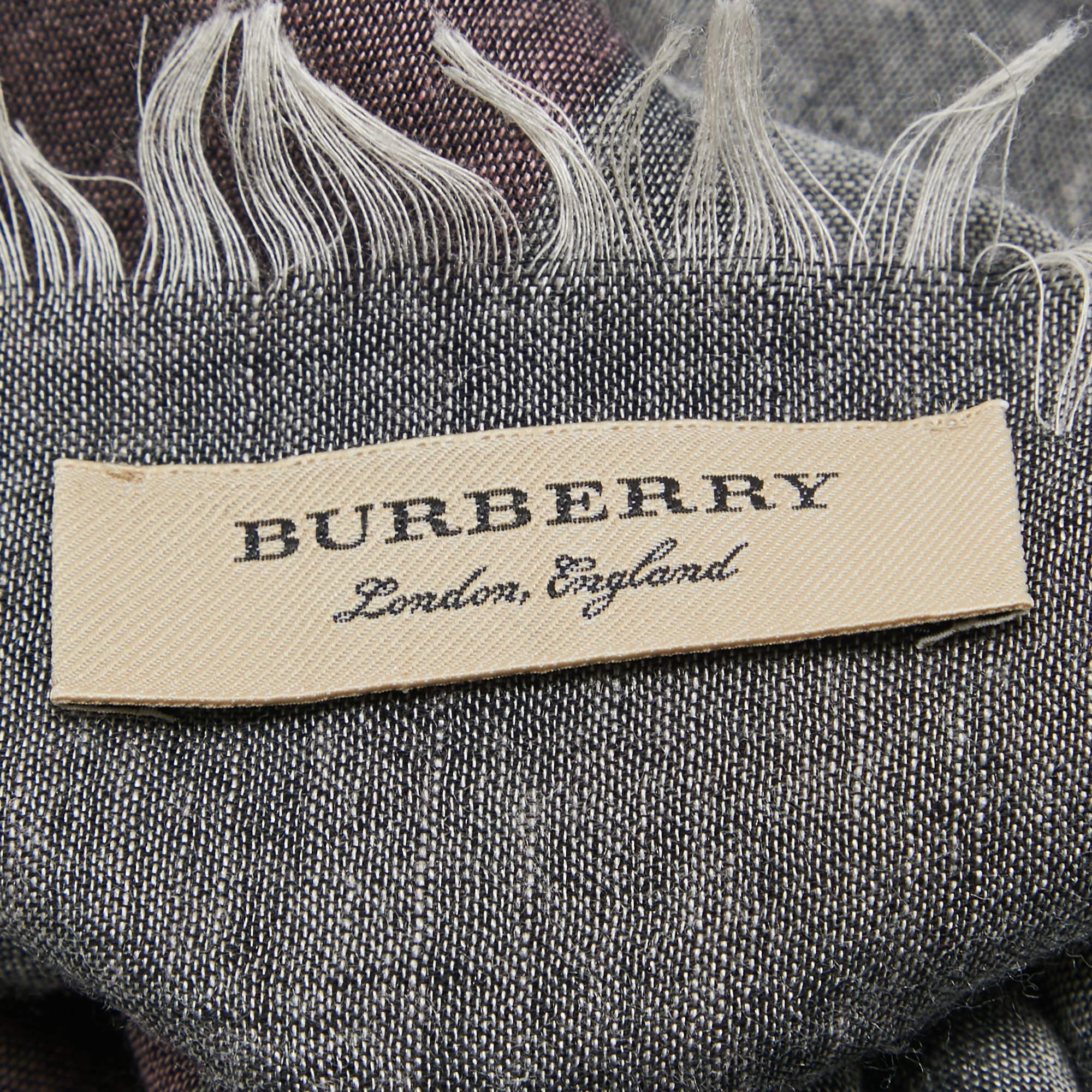 Gray Burberry Grey/White Mega Checked Modal and Silk Sqaure Scarf