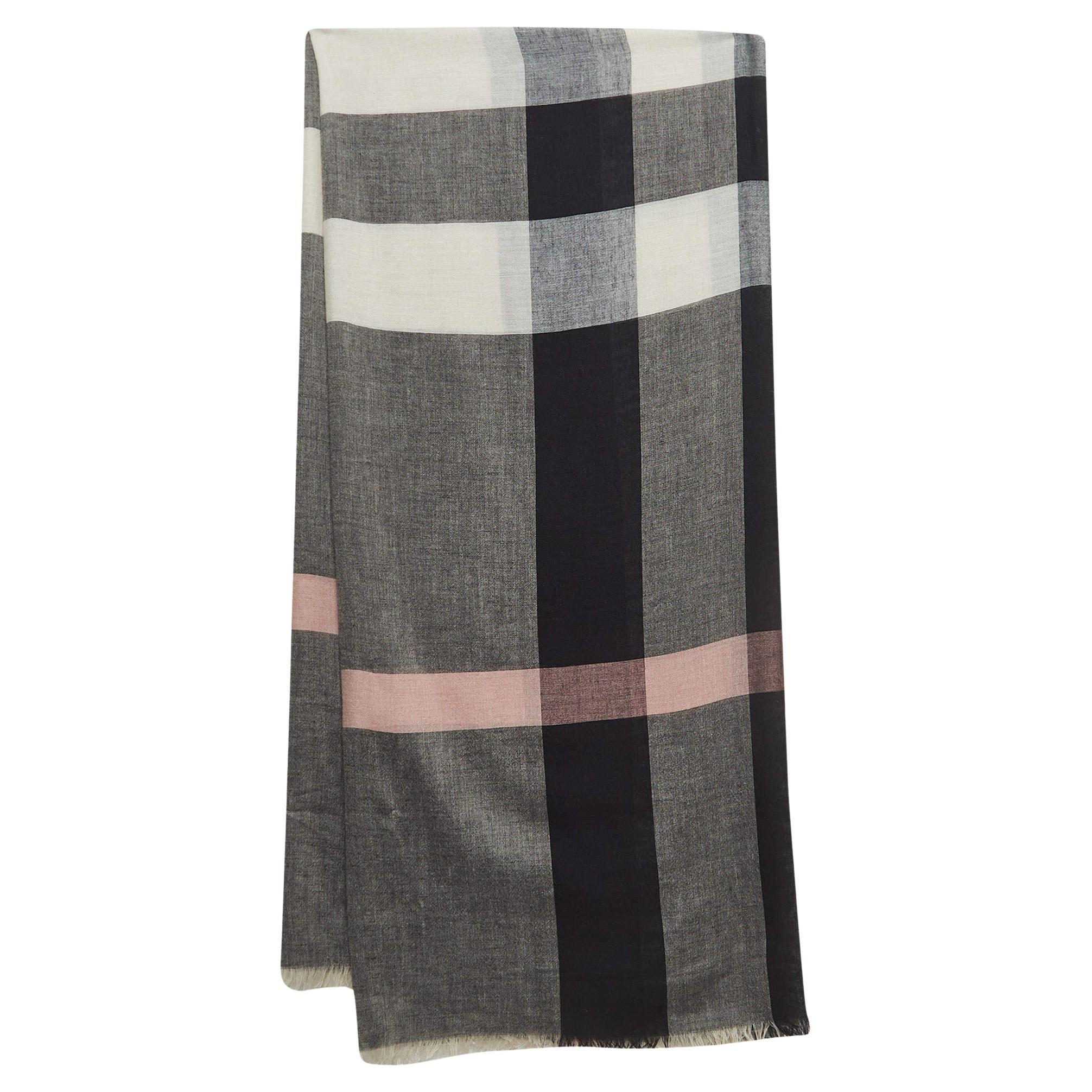 Burberry Grey/White Mega Checked Modal and Silk Sqaure Scarf
