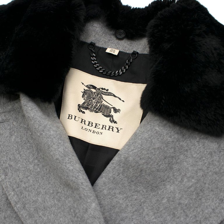 Burberry Grey Wool and Cashmere Coat with Rabbit Fur Collar US 8 at ...