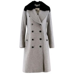 Burberry Grey Wool and Cashmere Coat with Rabbit Fur Collar US 8