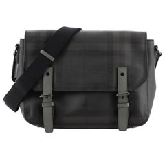 Burberry Grifford Messenger Bag Smoked Check Coated Canvas Small