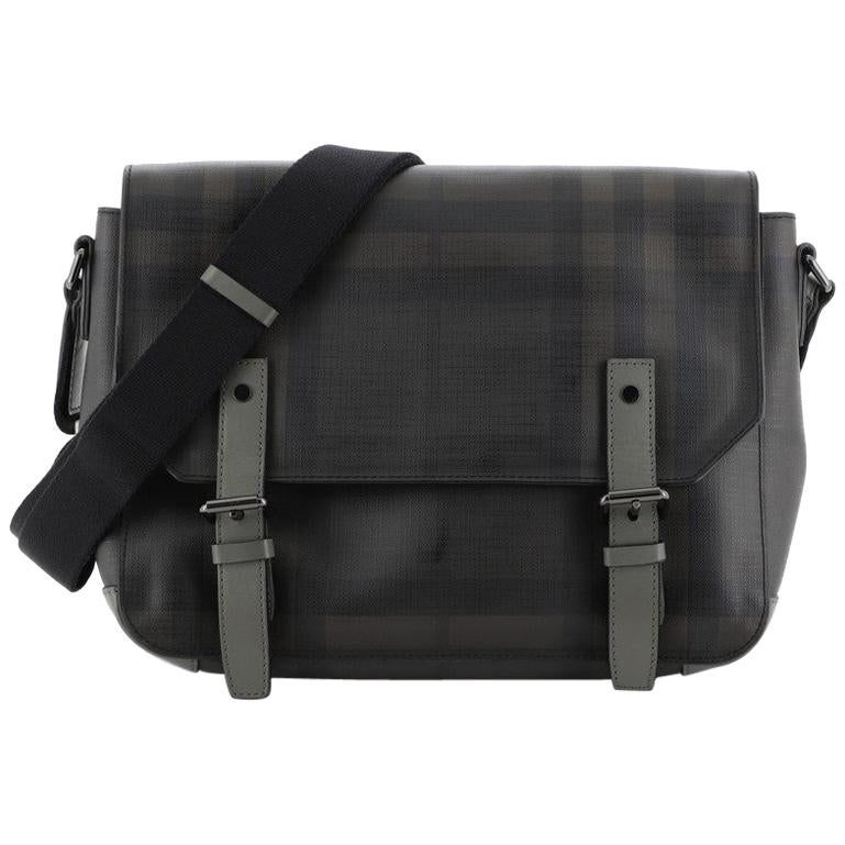 Burberry Grifford Messenger Bag Smoked Check Coated Canvas Small