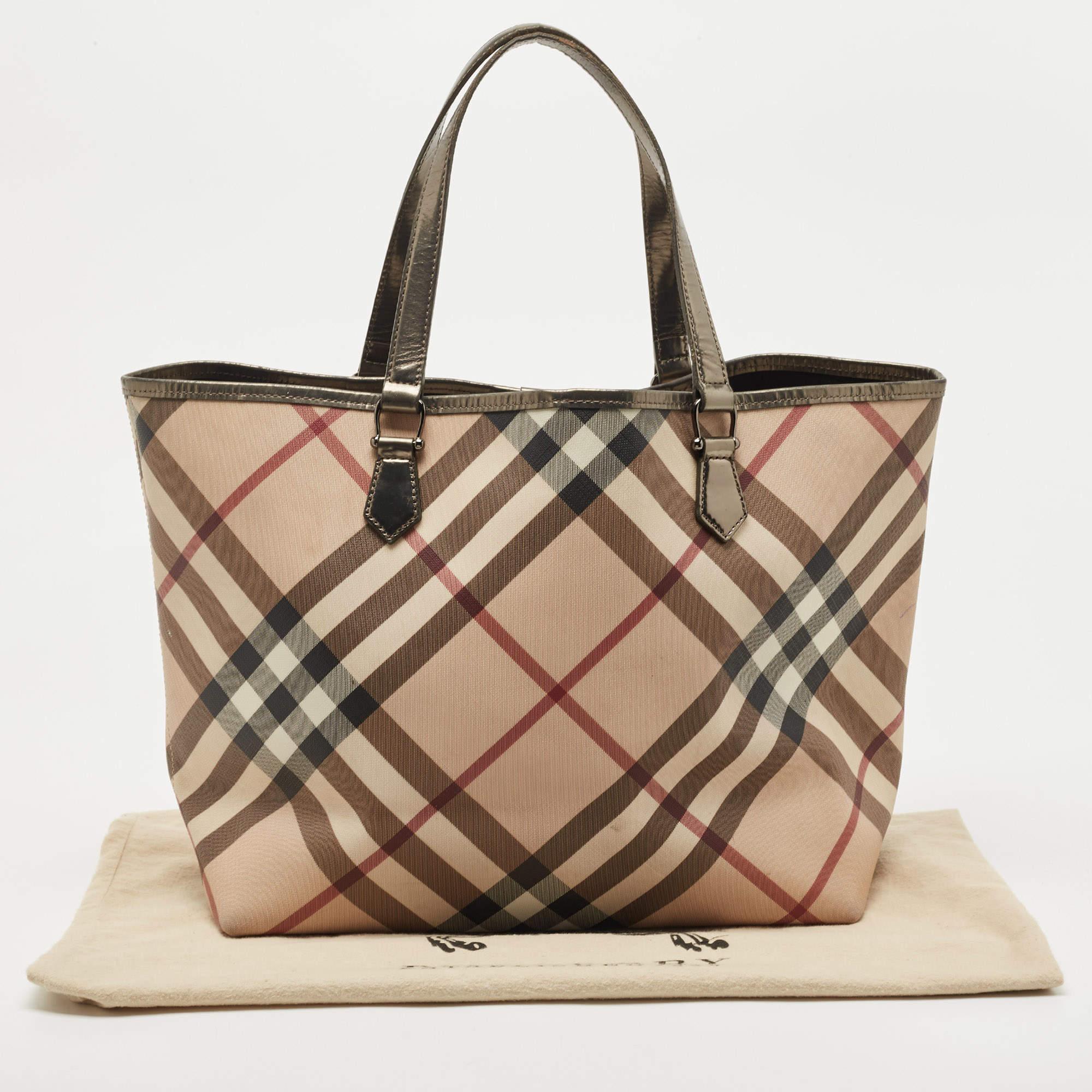 Burberry Gun Supernova Check Coated Canvas and Leather Large Nickie Tote 11