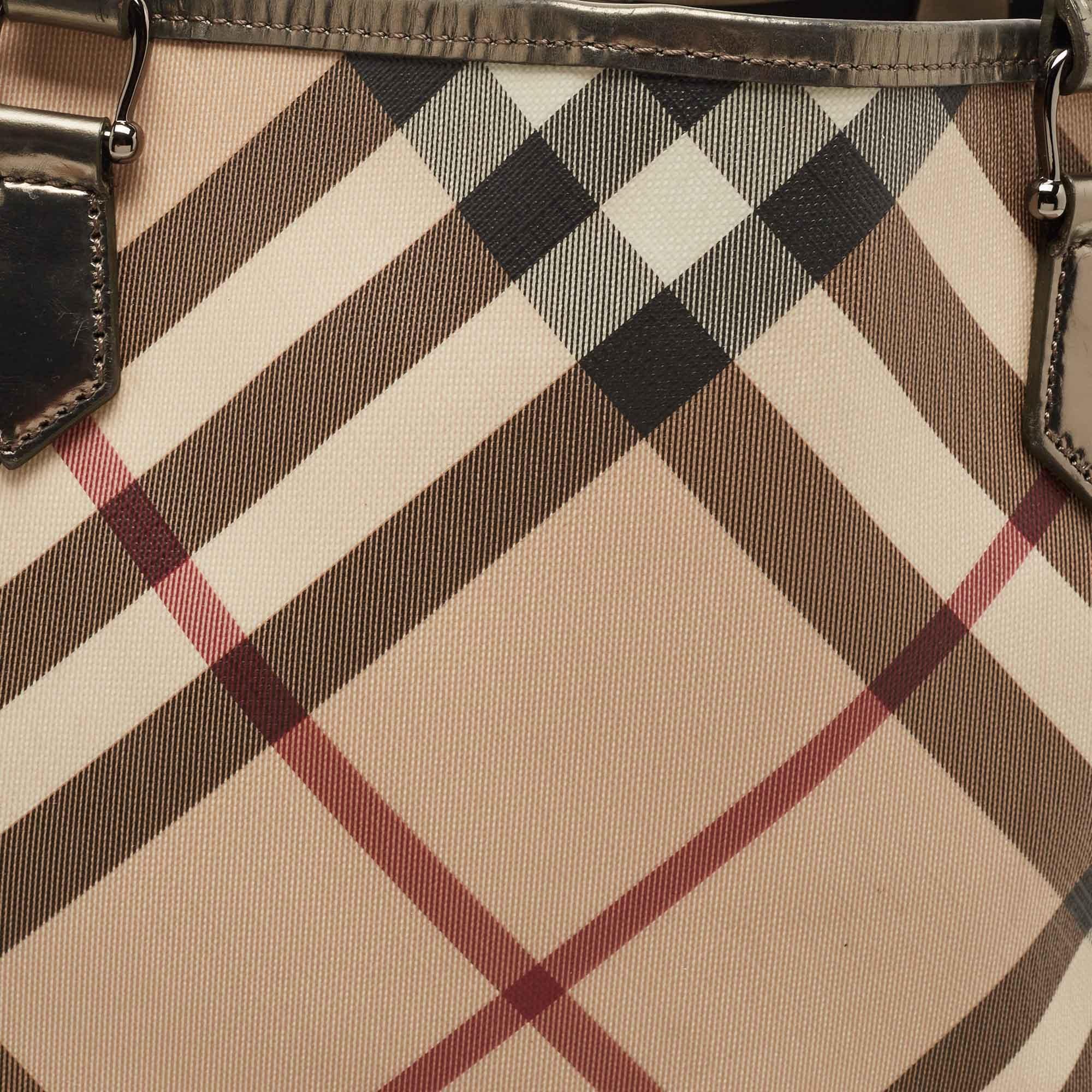 Burberry Gun Supernova Check Coated Canvas and Leather Large Nickie Tote 4