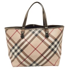 Burberry Gun Supernova Check Coated Canvas and Leather Large Nickie Tote