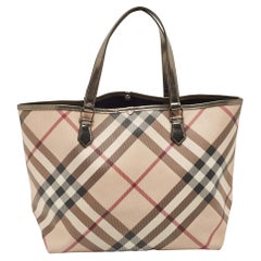 Grand sac cabas Burberry Gun Supernova en toile et cuir à carreaux enduit de nickel