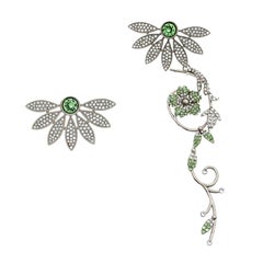 Burberry Half Daisy Crystal Silver Tone Clip-on Asymmetric Stud Drop Earrings
