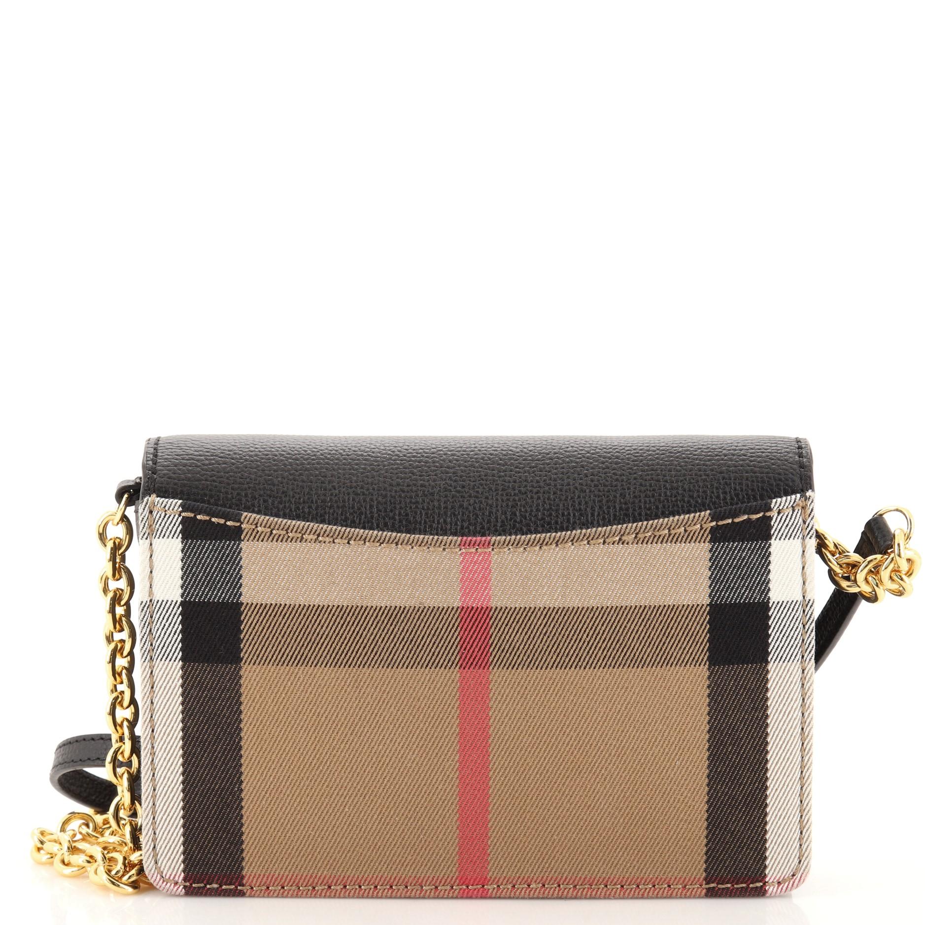Burberry Hampshire Brieftasche auf Kette aus Leder und kariertem Segeltuch (Schwarz)