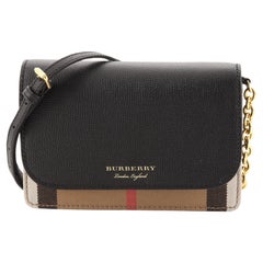 Burberry Hampshire Wallet on Chain Leather and House Check Canvas