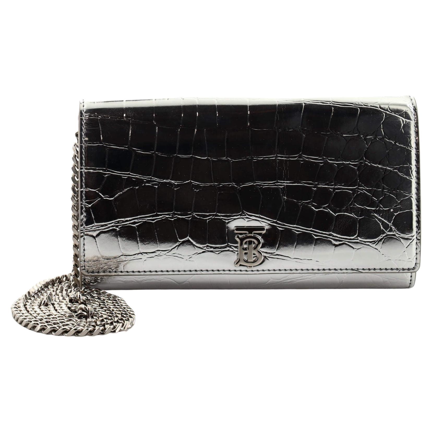 Burberry Hannah Wallet on Chain Crocodile Embossed Leather at 1stDibs