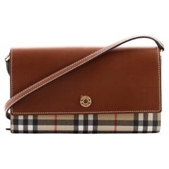 Burberry Hannah Wallet on Strap Leather and Vintage Check Canvas
