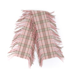 BURBERRY "Happy" Rose Pink Nova Check Tartan Cashmere Fringe Wrap Scarf