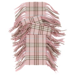 BURBERRY "Happy" Rose Pink Nova Check Tartan Cashmere Fringe Wrap Scarf