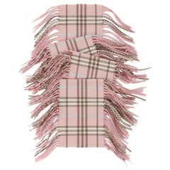 BURBERRY "Happy" Rose Pink Nova Check Tartan Cashmere Fringe Wrap Scarf 