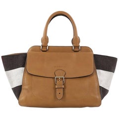 Burberry Harcourt Convertible Satchel Leather and Mega Check Canvas Medium