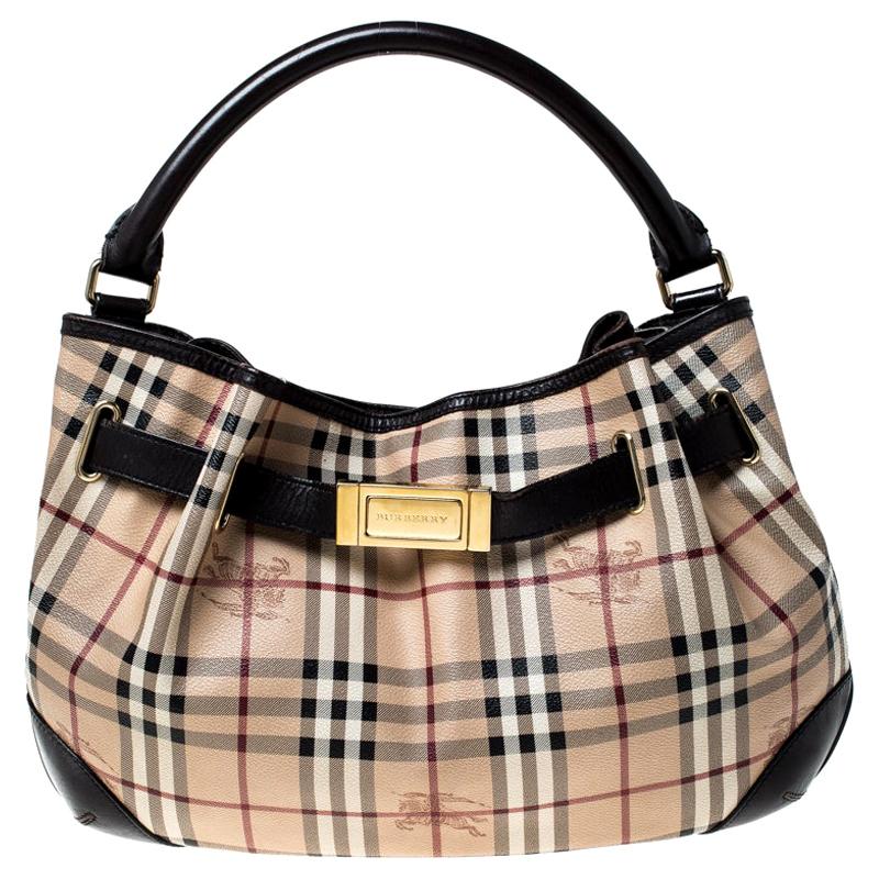 Burberry Haymarket Check Beige Canvas and Leather Medium Willenmore Hobo