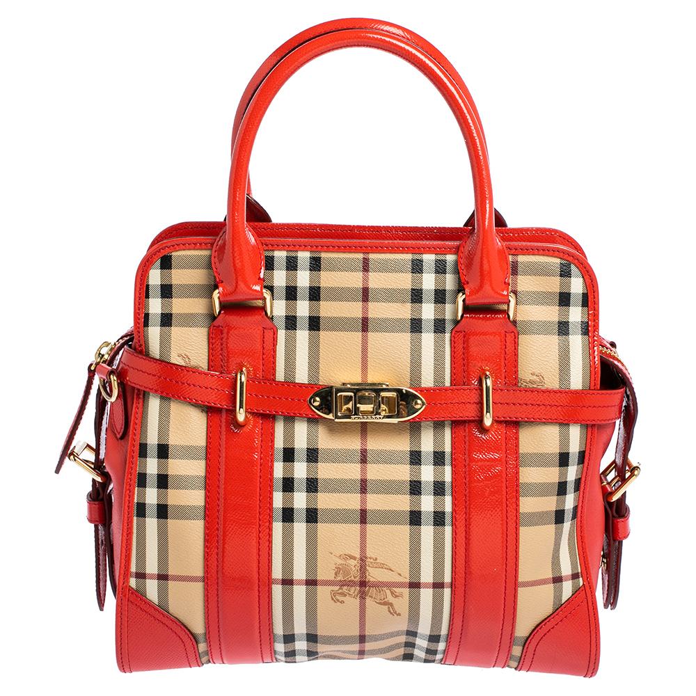 Burberry Haymarket Check Canvas and Patent Leather Portrait Minford Satch