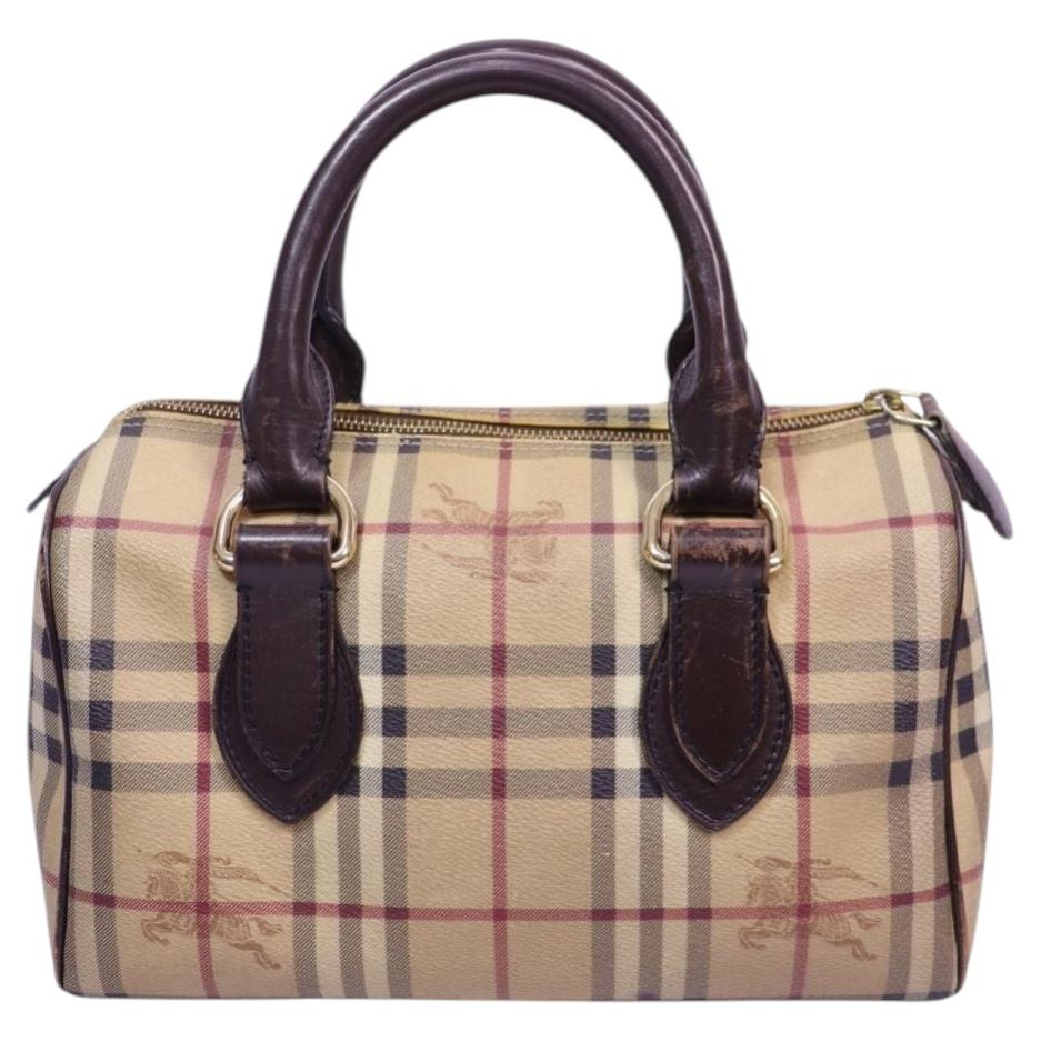 Petit sac Boston en toile et cuir à carreaux Burberry Haymarket