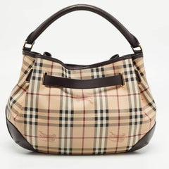 Burberry Haymarket Check in tela rivestita e pelle, borsa Willenmore media