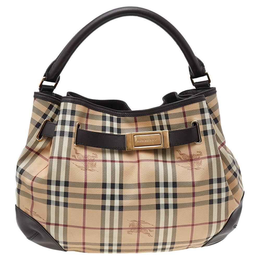 Burberry Haymarket Check Coated Canvas And Leather Medium Willenmore Hobo