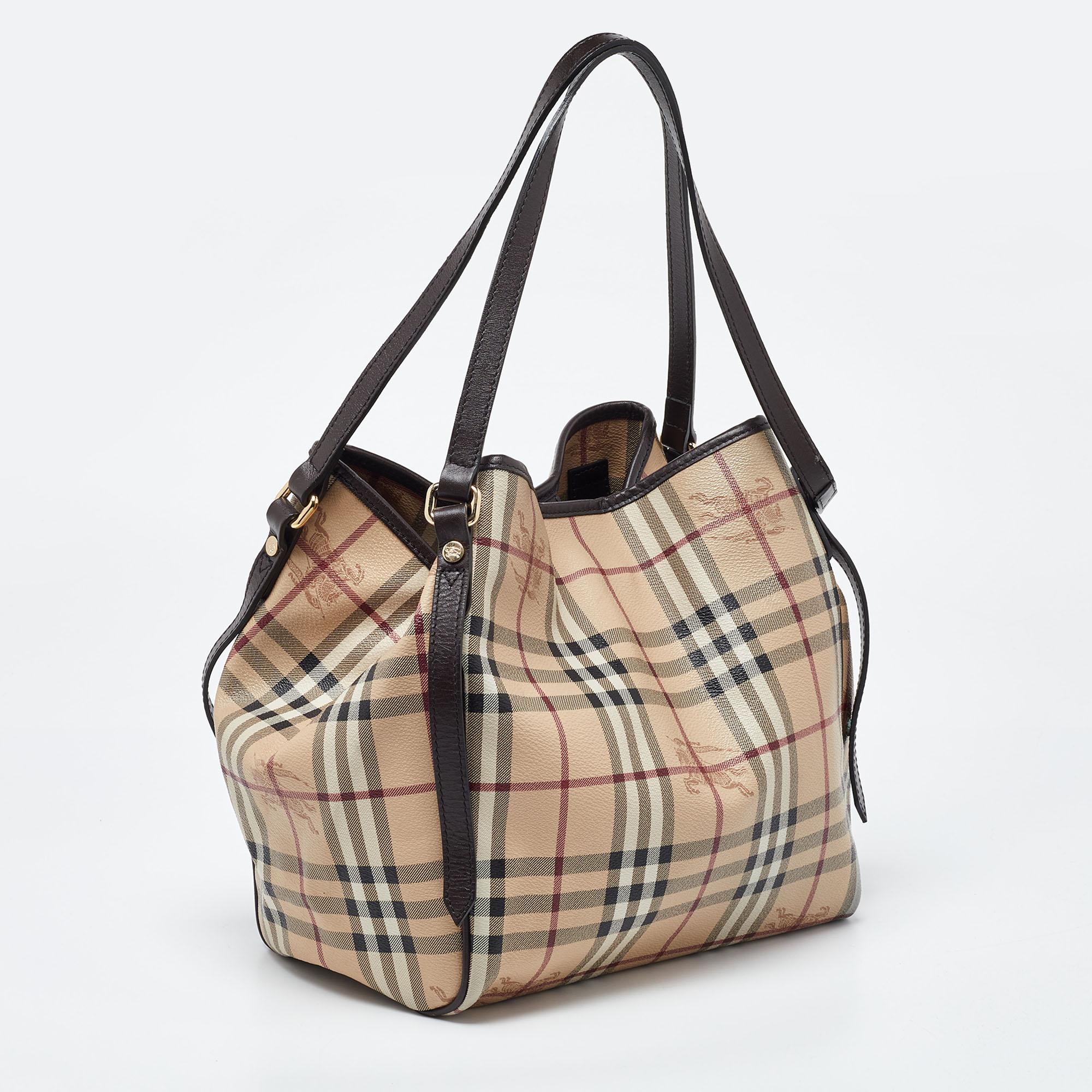 Women's Burberry Haymarket Check Coated Canvas and Leather Small Canterbury Tote For Sale