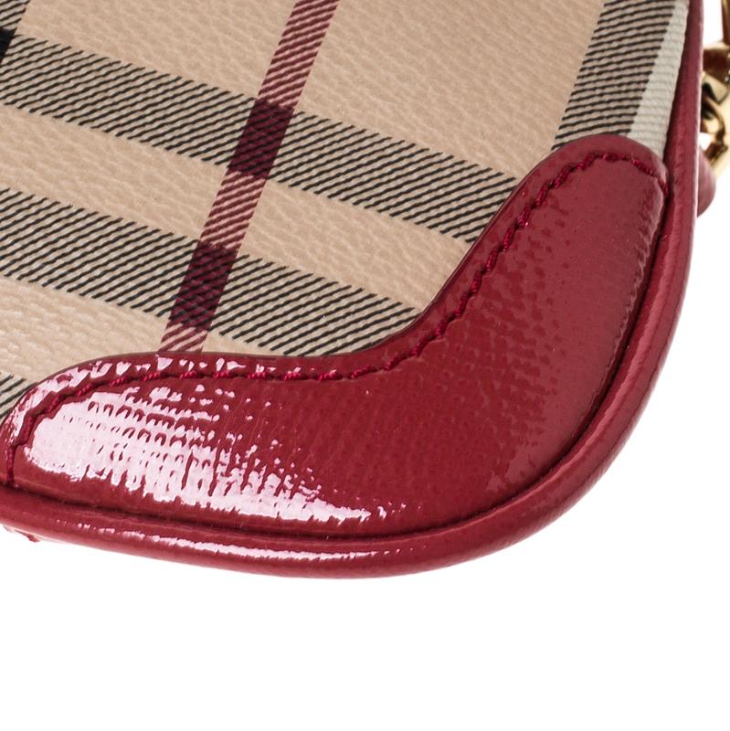 Women's Burberry  Haymarket Check Coated Canvas and Patent Leather Crossbody Bag For Sale