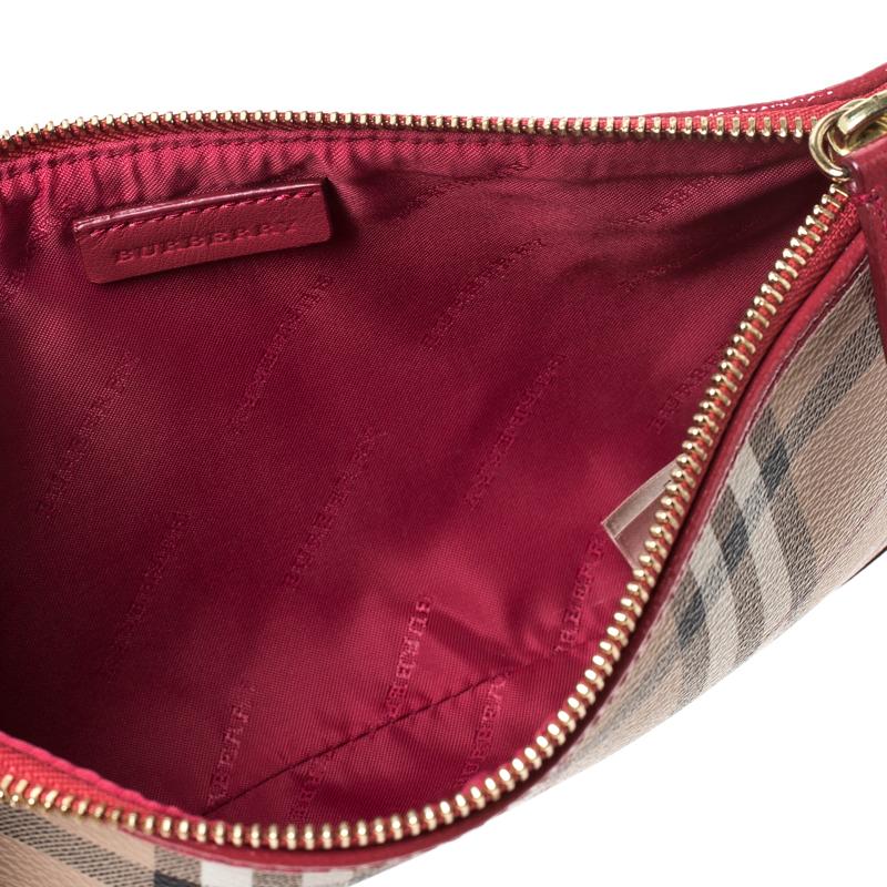 Burberry  Haymarket Check Coated Canvas and Patent Leather Crossbody Bag For Sale 1
