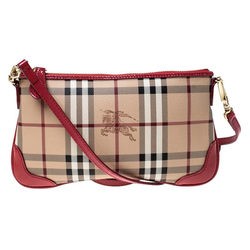 Burberry Haymarket Check Coated Canvas and Patent Leather Crossbody Bag For  Sale at 1stDibs