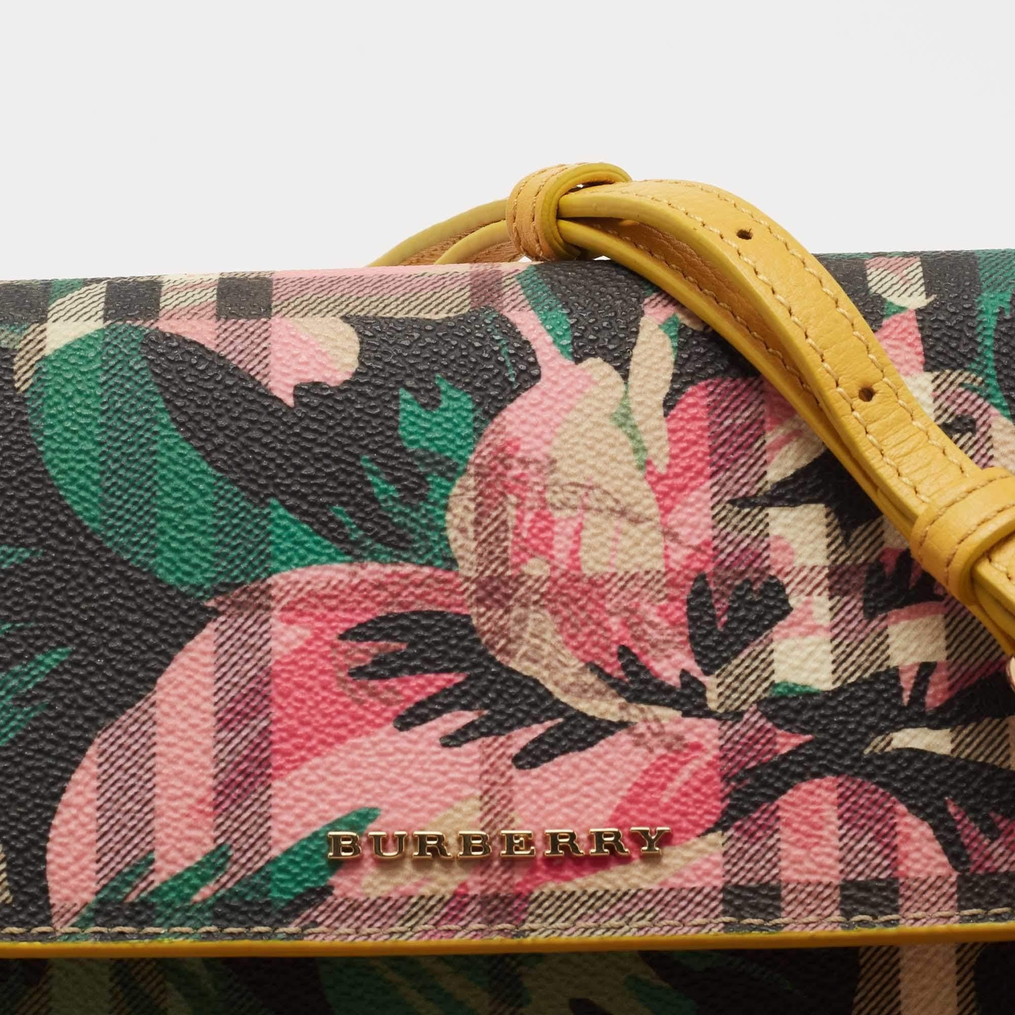 Burberry Haymarket Check Floral Coated Canvas and Leather Izzy Wallet on Chain 8