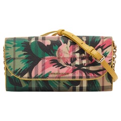Burberry Haymarket Check Floral Coated Canvas and Leather Izzy Wallet on Chain