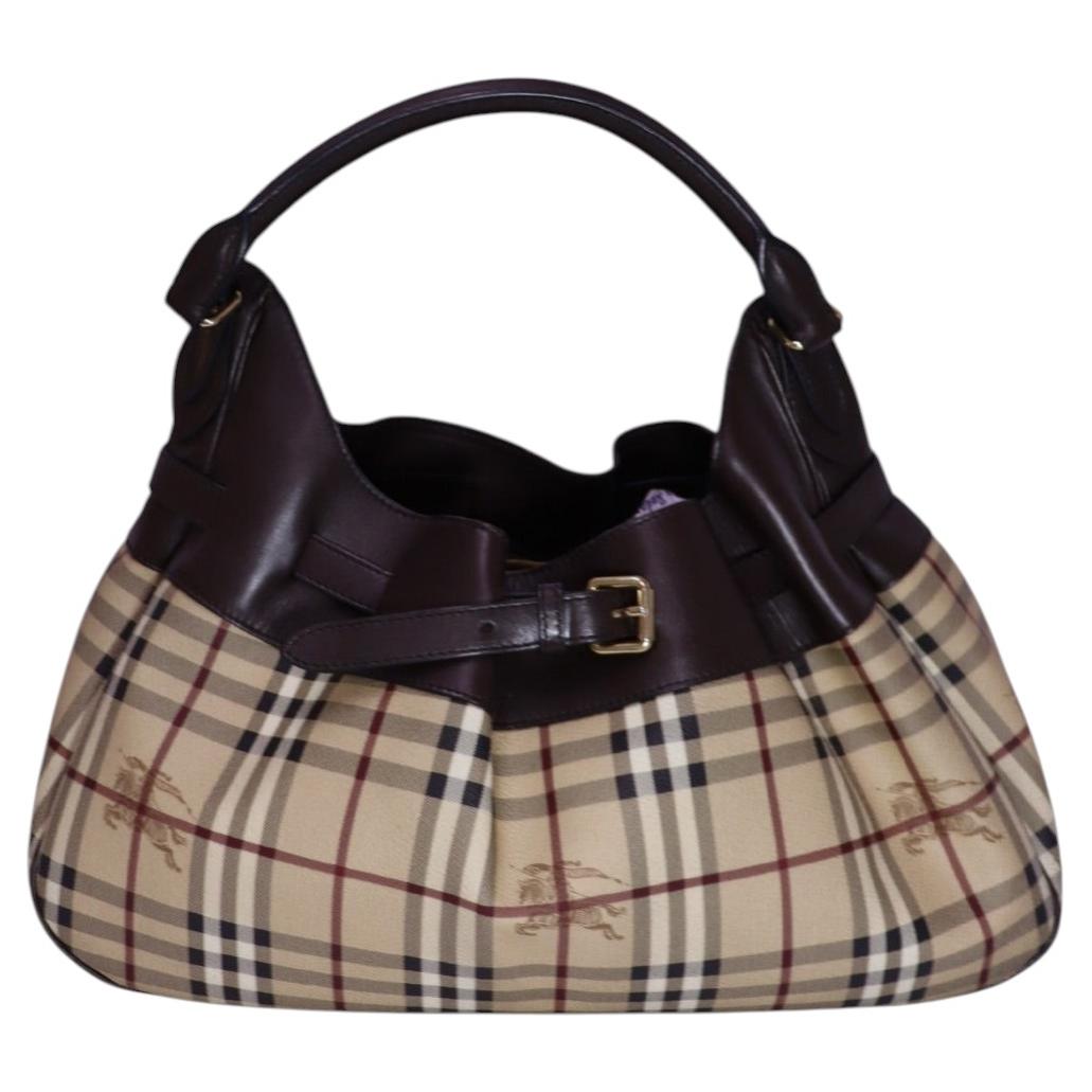 Burberry Haymarket Check Leather Hobo Shoulder Bag