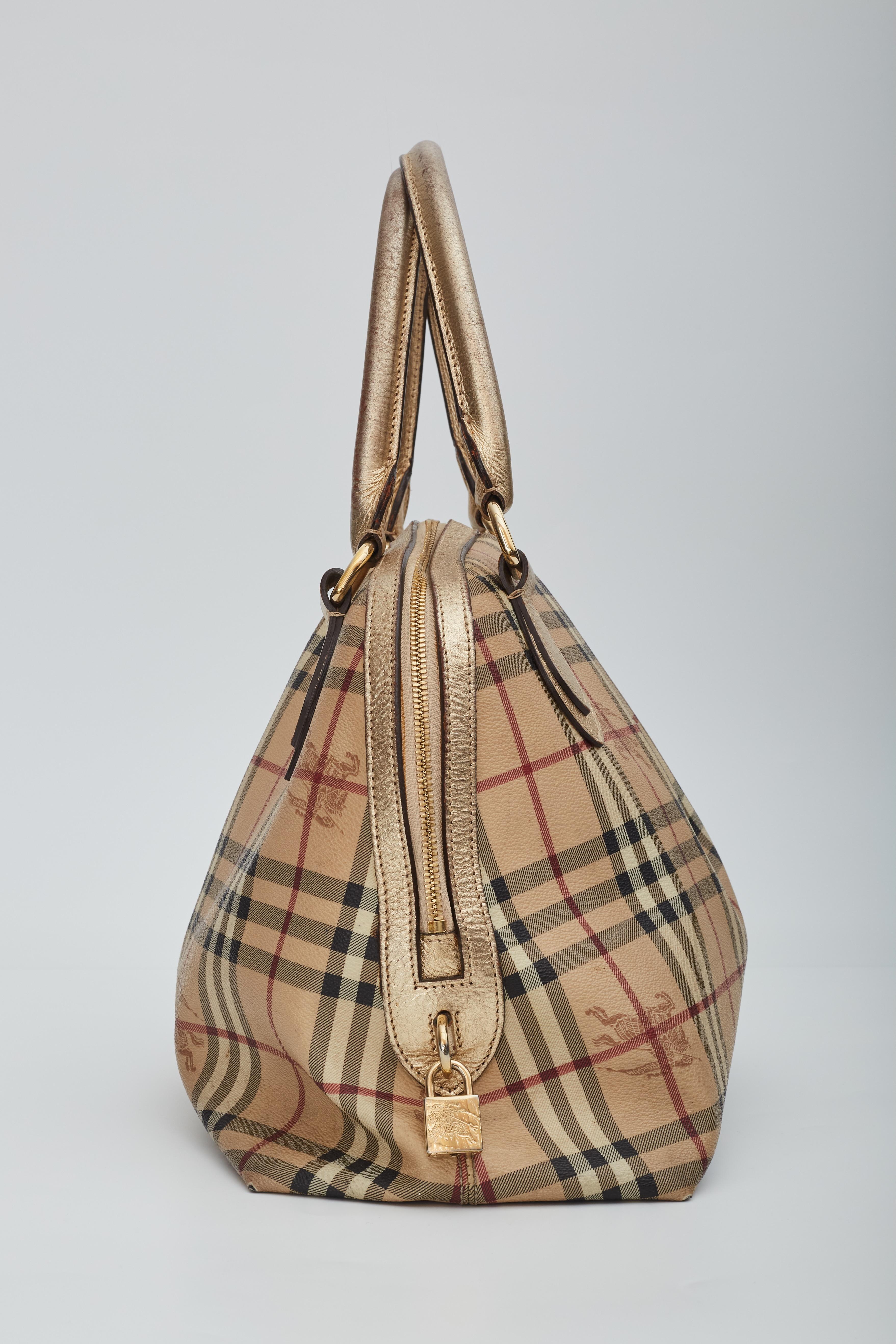 Burberry Haymarket Check Metallic Handle Thornley Bowling Bag In Good Condition For Sale In Montreal, Quebec