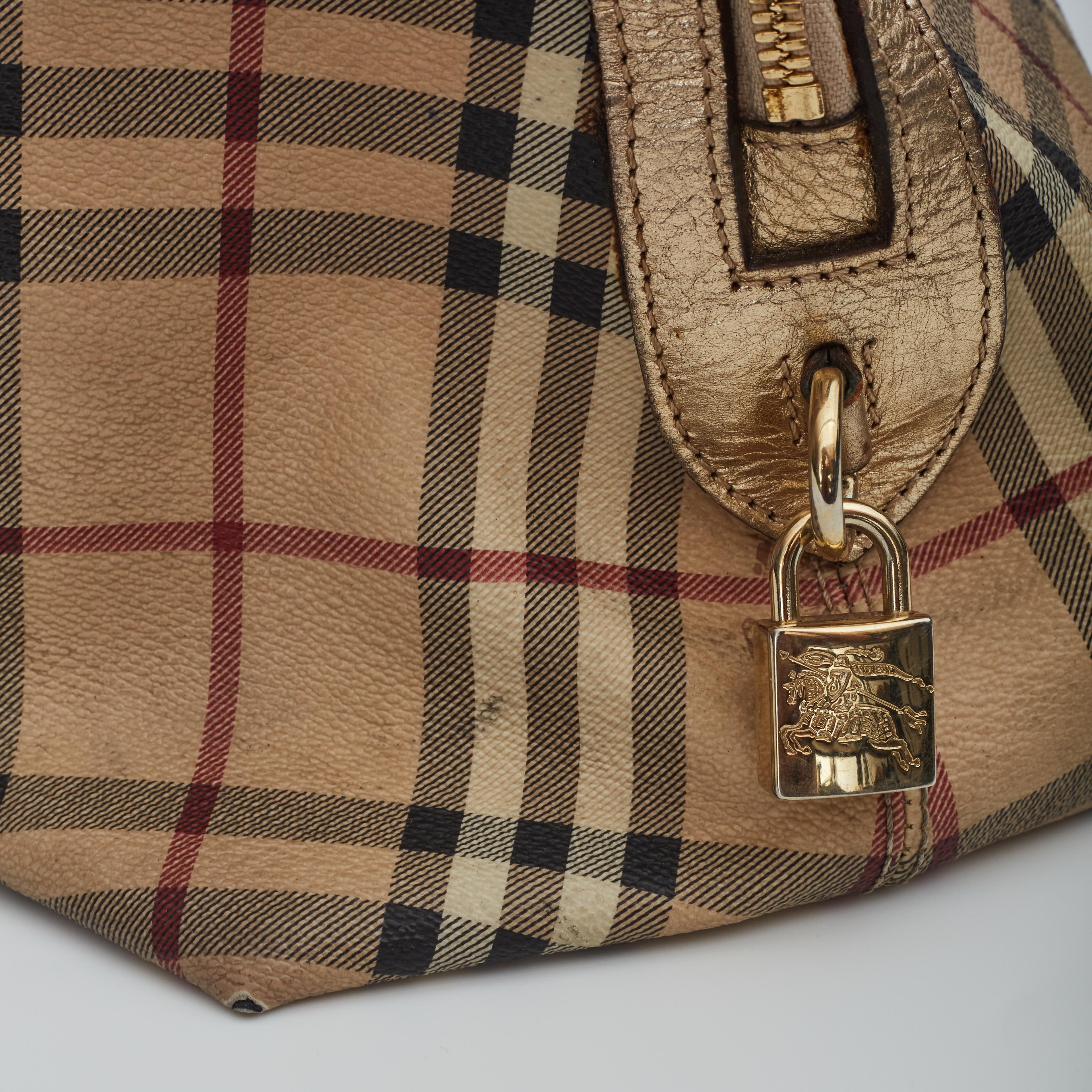 Burberry Haymarket Check Metallic Handle Thornley Bowling Bag 1