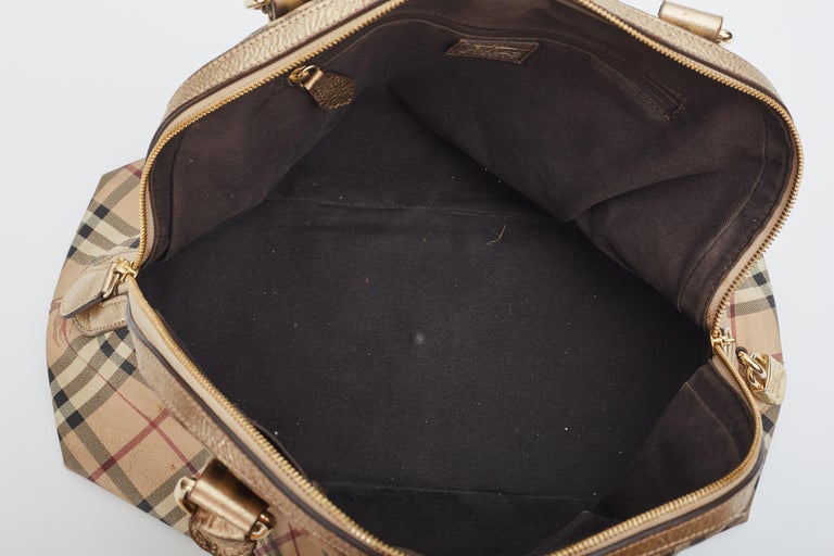 BURBERRY Haymarket Check Coated Canvas Bowling Bag Rare EUC,Leather  Handles/Trim